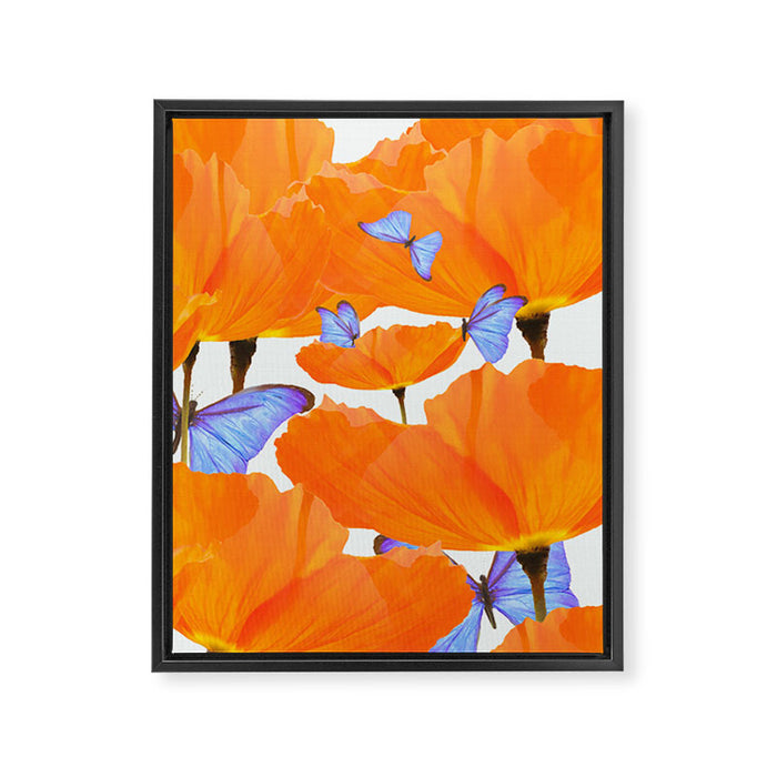 Poppies And Butterflies White Background #decor #society6 #buyart Framed Canvas Print Gallery Image 1