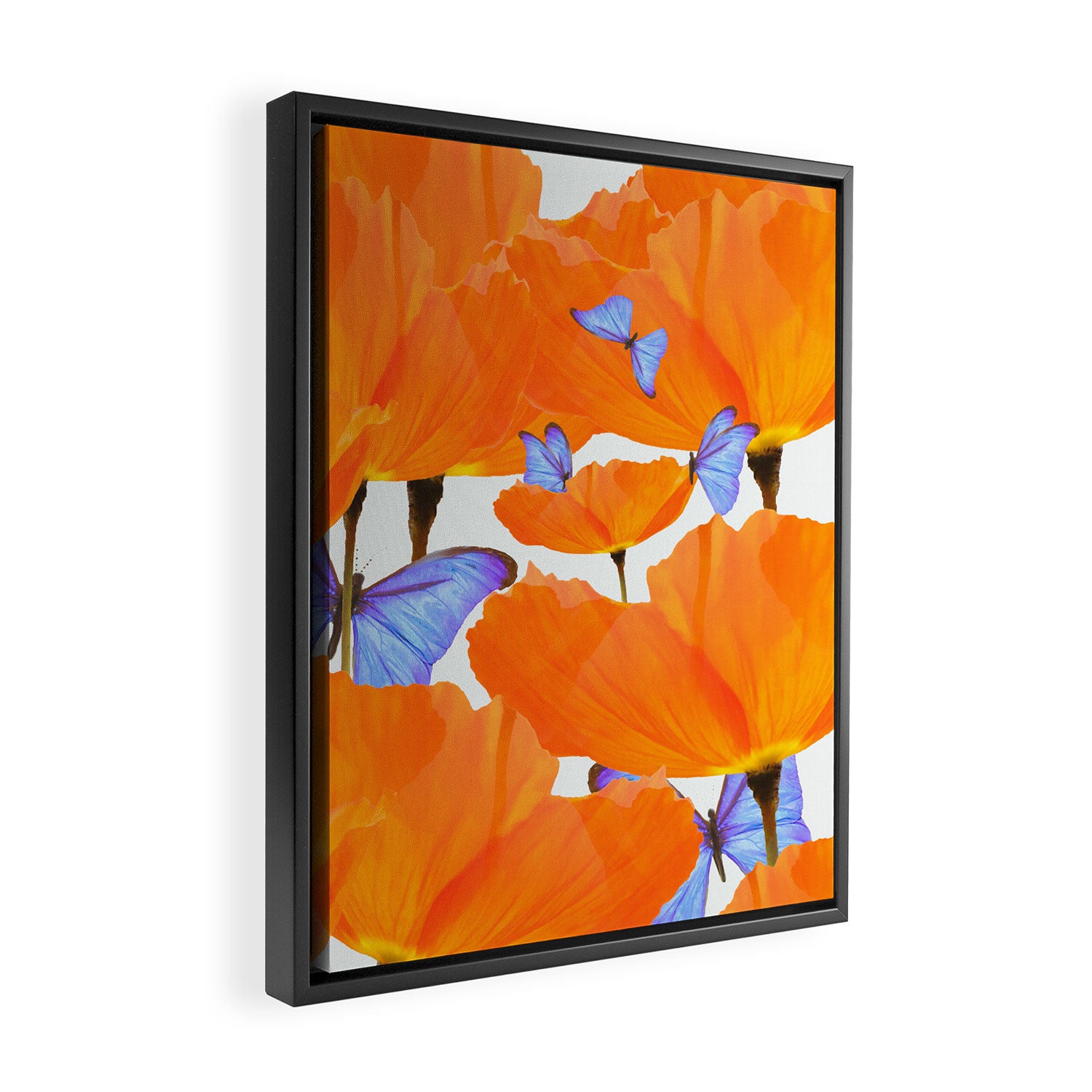 Poppies And Butterflies White Background #decor #society6 #buyart Framed Canvas Print Gallery Image 2