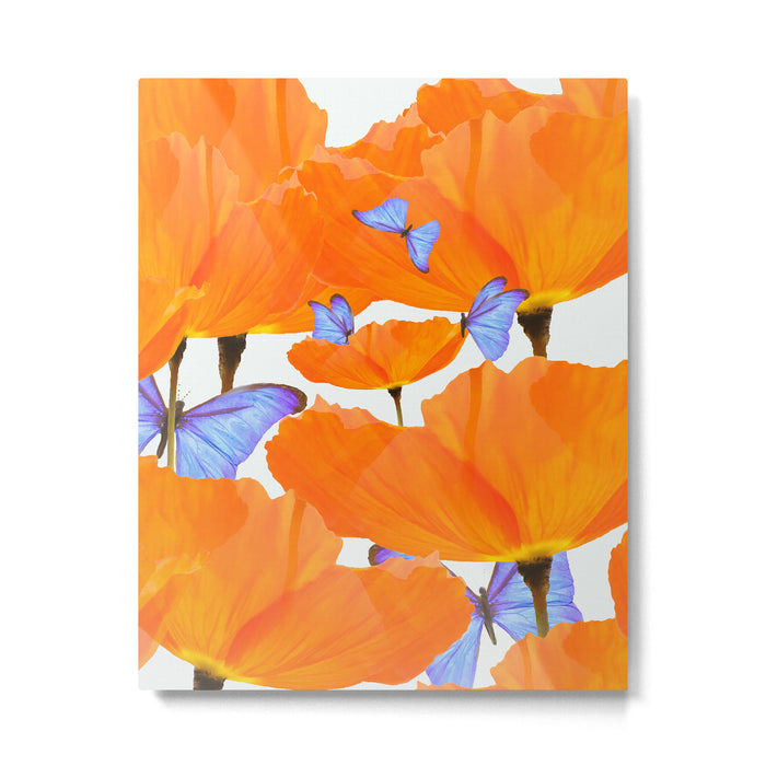 Poppies And Butterflies White Background #decor #society6 #buyart Metal Print Gallery Image 1