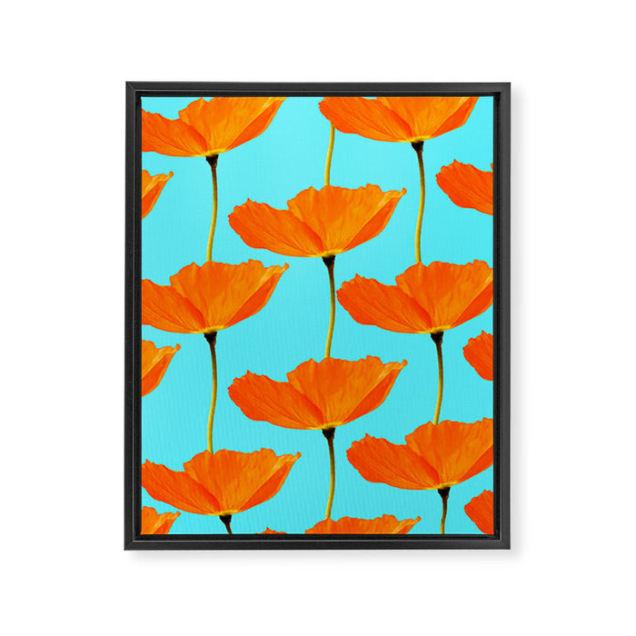 Poppies On A Turquoise Background #decor #society6 #buyart Framed Canvas Print Gallery Image 1