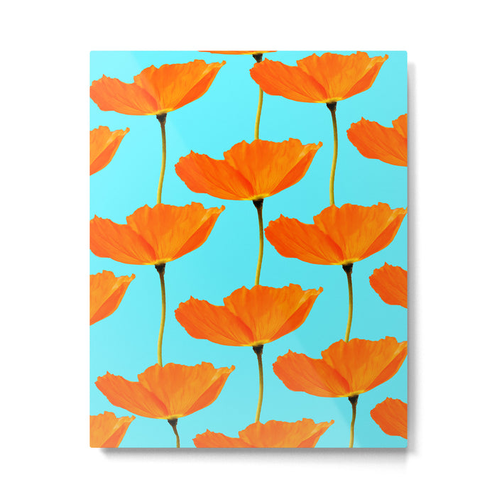Poppies On A Turquoise Background #decor #society6 #buyart Metal Print Gallery Image 1