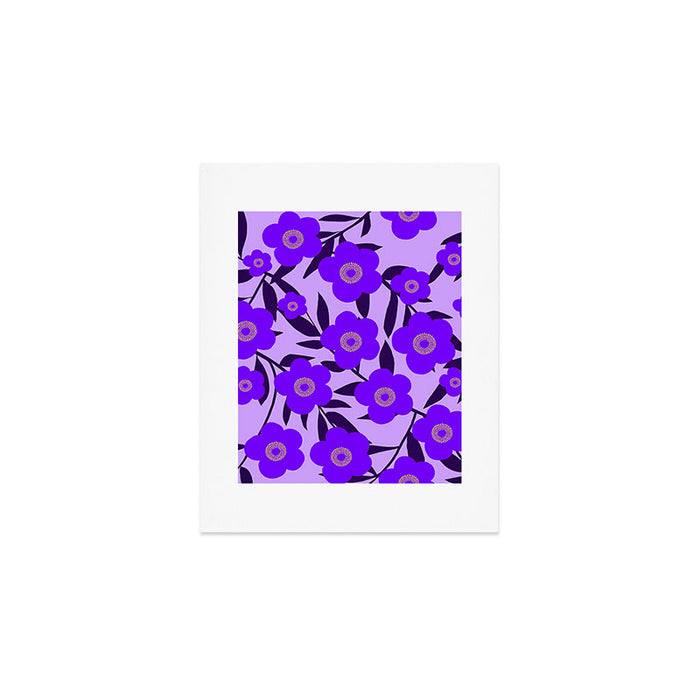  Purple Retro Flowers and Dark Blue Leaves on Light Lilac Pink Background #decor #society6 #buyart Art Print Gallery Image 1