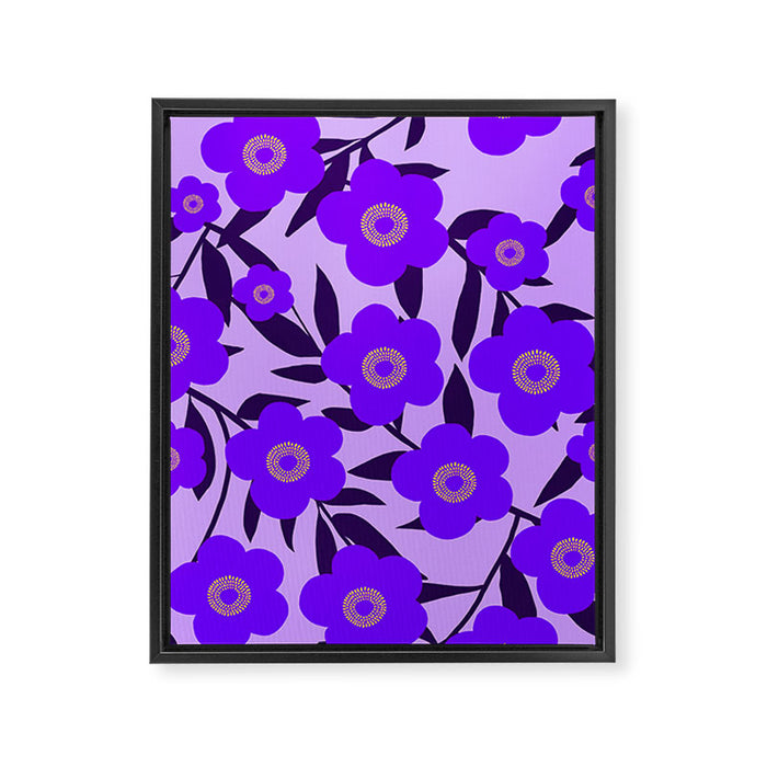  Purple Retro Flowers and Dark Blue Leaves on Light Lilac Pink Background #decor #society6 #buyart Framed Canvas Print Gallery Image 1