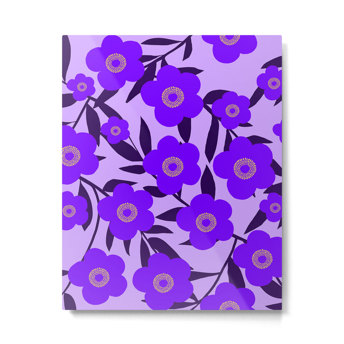  Purple Retro Flowers and Dark Blue Leaves on Light Lilac Pink Background #decor #society6 #buyart Metal Print Gallery Image 1