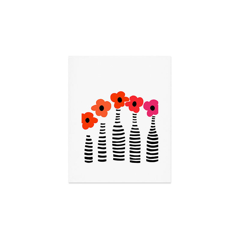 Red Petals Retro Flowers Stripe Bottles White Background #decor #society6 #buyart Art Print Gallery Image 1