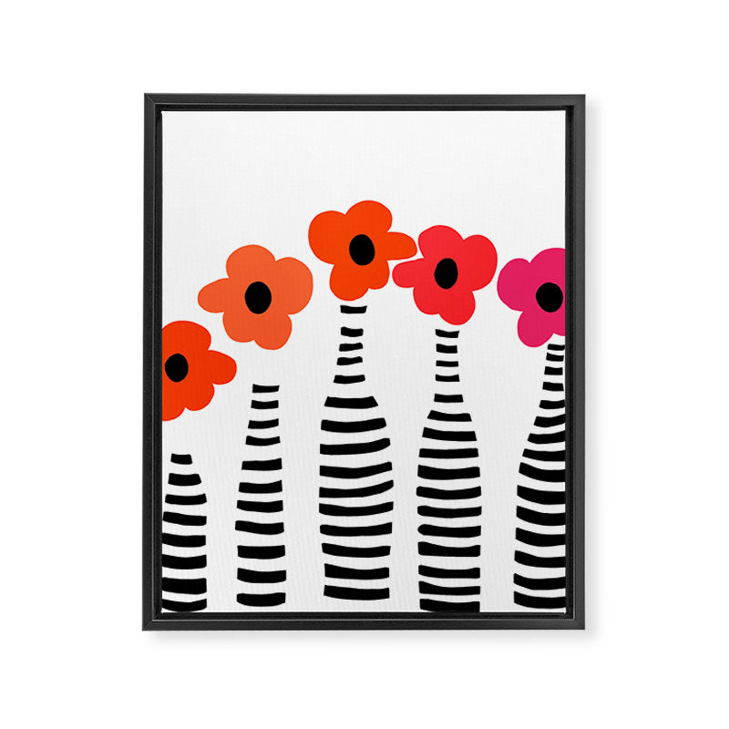 Red Petals Retro Flowers Stripe Bottles White Background #decor #society6 #buyart Framed Canvas Print Gallery Image 8
