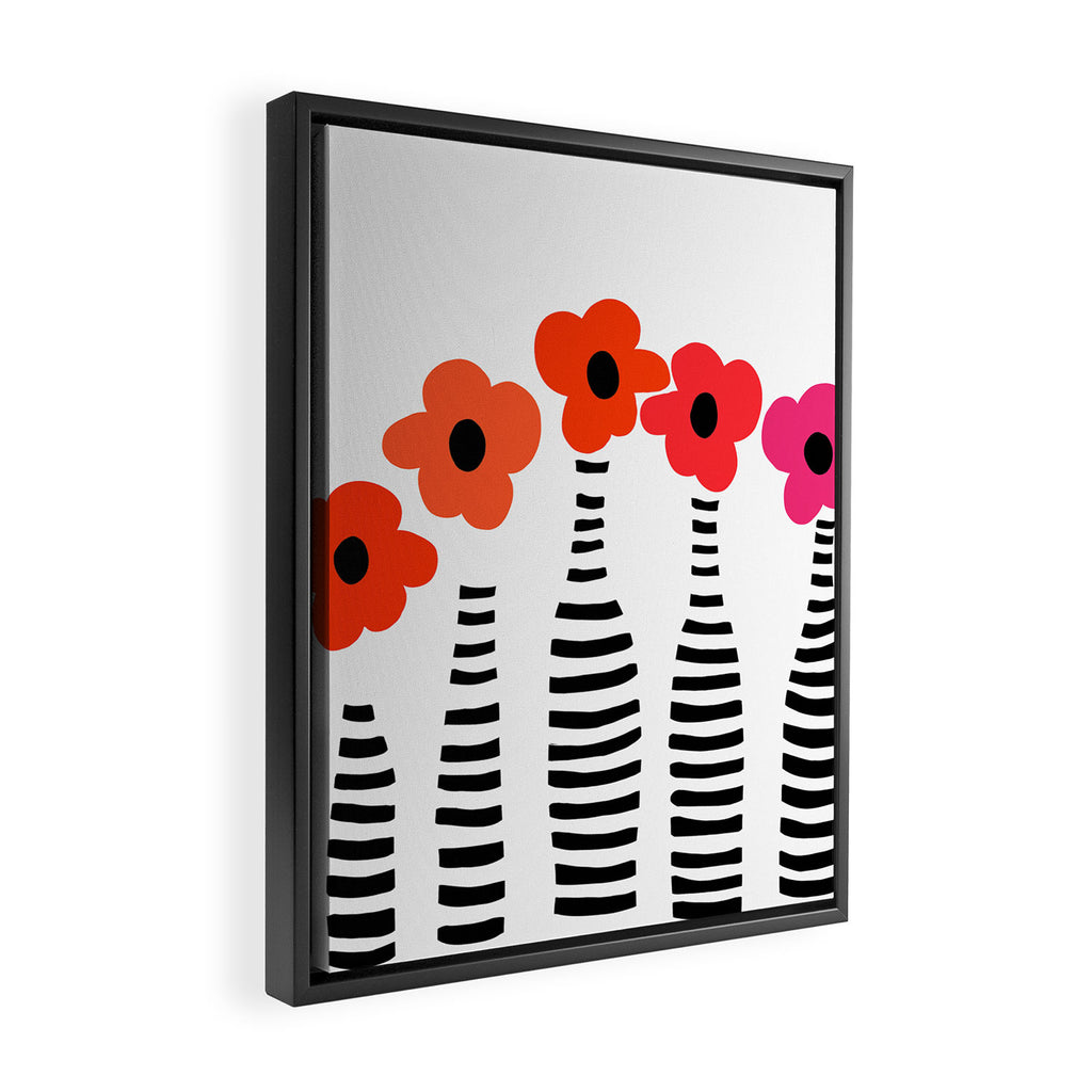 Red Petals Retro Flowers Stripe Bottles White Background #decor #society6 #buyart Framed Canvas Print Gallery Image 2