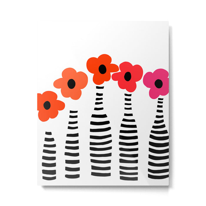 Red Petals Retro Flowers Stripe Bottles White Background #decor #society6 #buyart Metal Print Gallery Image 1