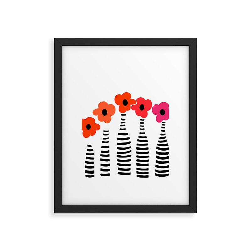Red Petals Retro Flowers Stripe Bottles White Background #decor #society6 #buyart Framed Art Print Gallery Image 4