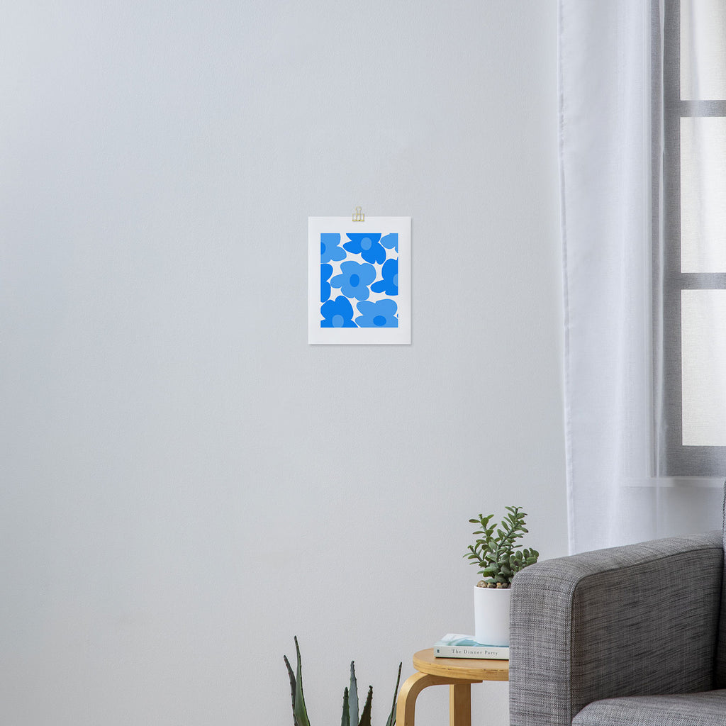 Sky Blue Retro Flowers White Background #decor #society6 #buyart Art Print Gallery Image 3