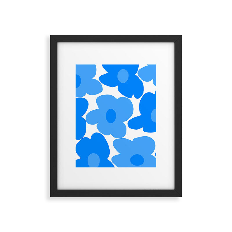 Sky Blue Retro Flowers White Background #decor #society6 #buyart Framed Art Print Gallery Image 6