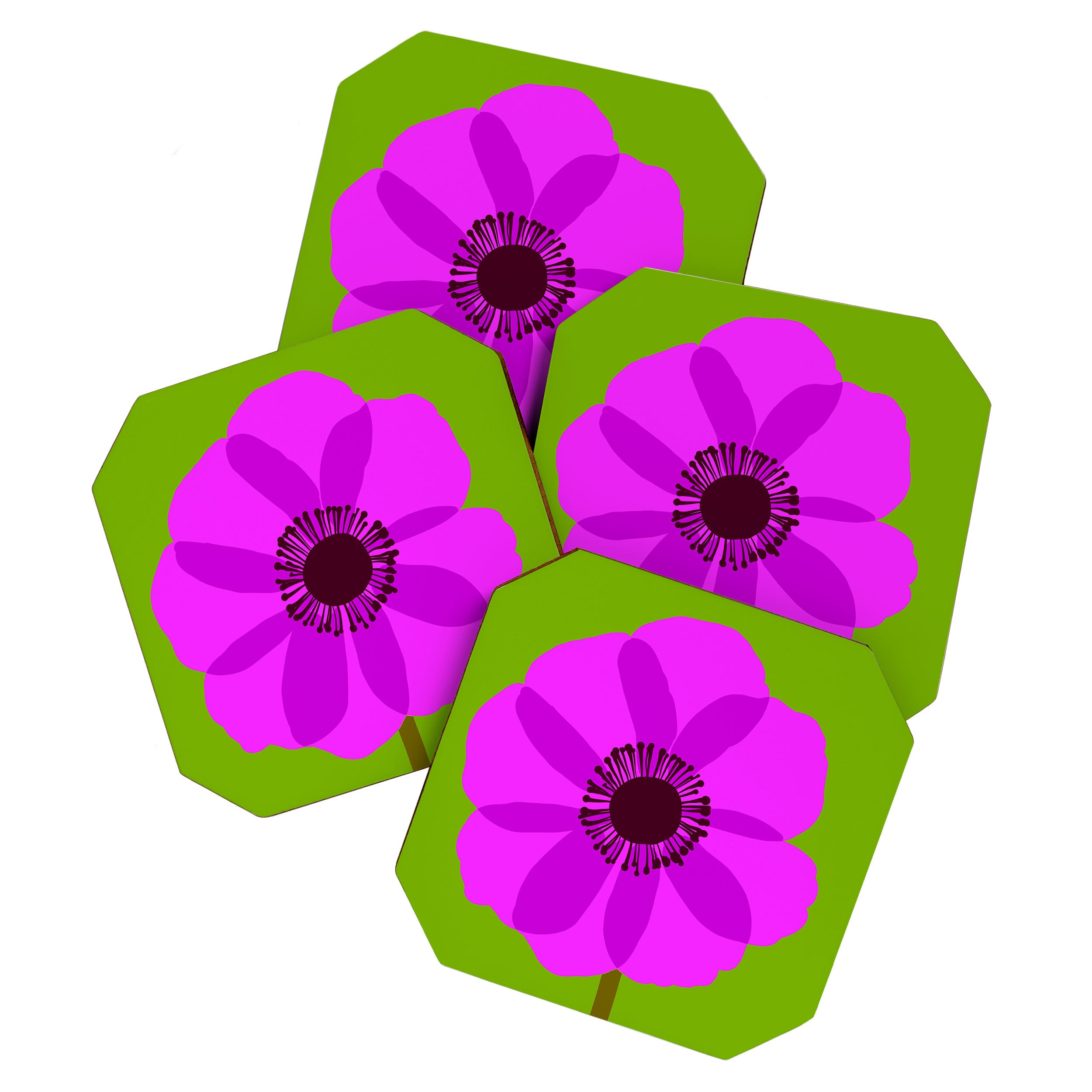 Spring Anemone pink green Coaster Gallery Image 1