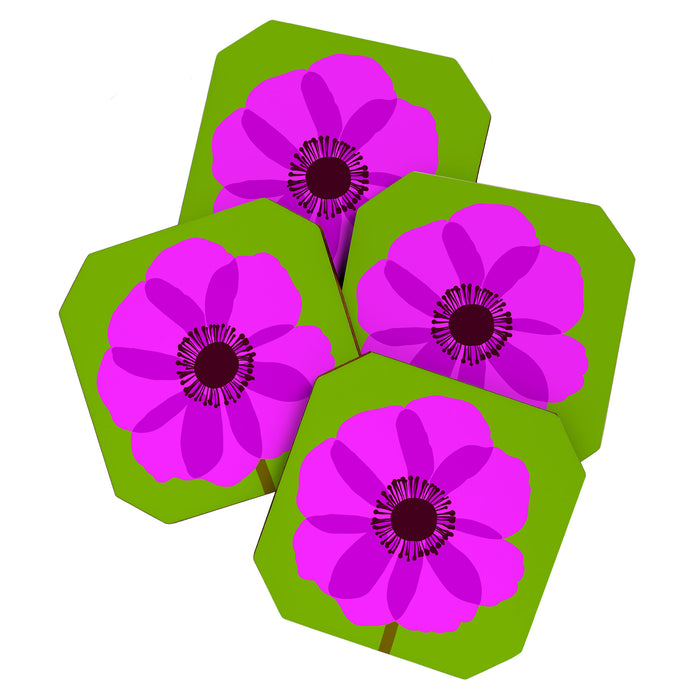 Spring Anemone pink green Coaster Gallery Image 1
