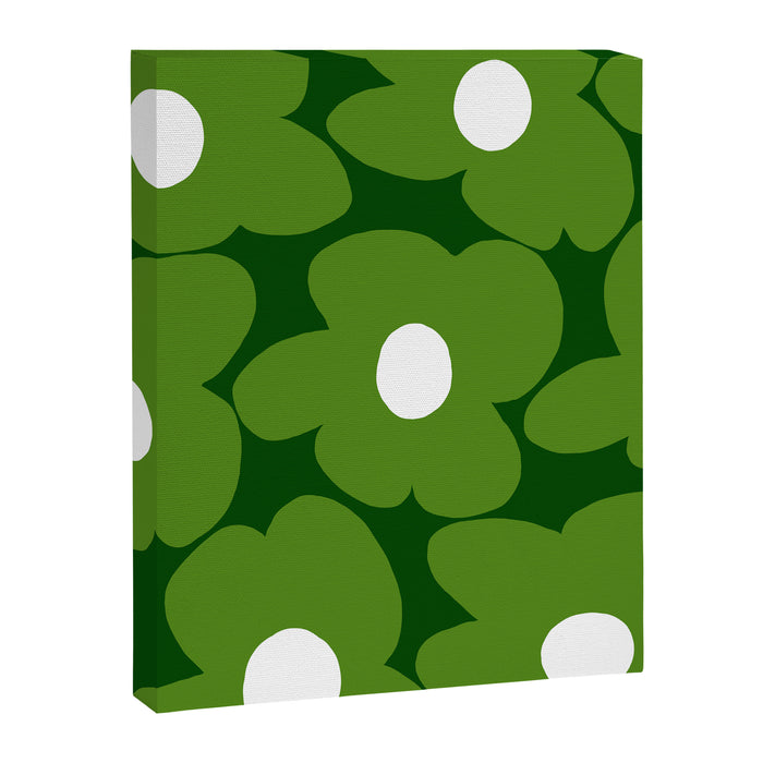 Spring Green Retro Flowers Dark Green Background #decor #society6 #buyart Canvas Print Gallery Image 1