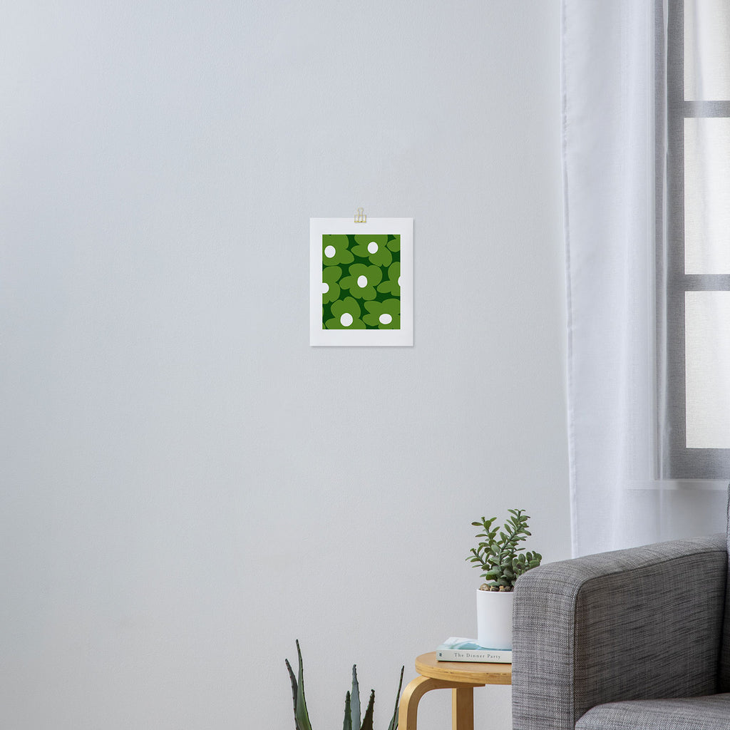 Spring Green Retro Flowers Dark Green Background #decor #society6 #buyart Art Print Gallery Image 3