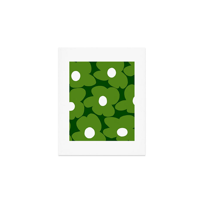 Spring Green Retro Flowers Dark Green Background #decor #society6 #buyart Art Print Gallery Image 1