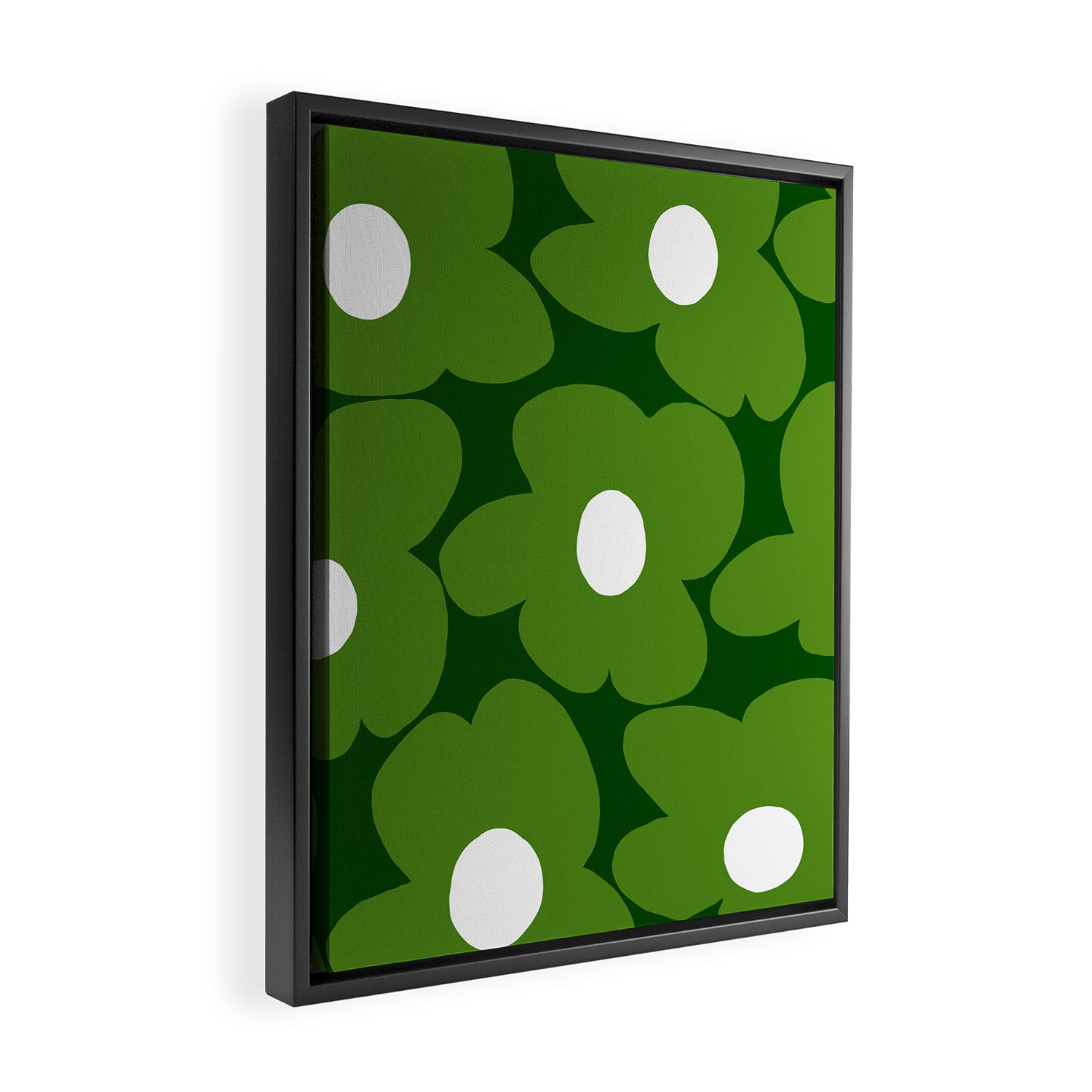Spring Green Retro Flowers Dark Green Background #decor #society6 #buyart Framed Canvas Print Gallery Image 2