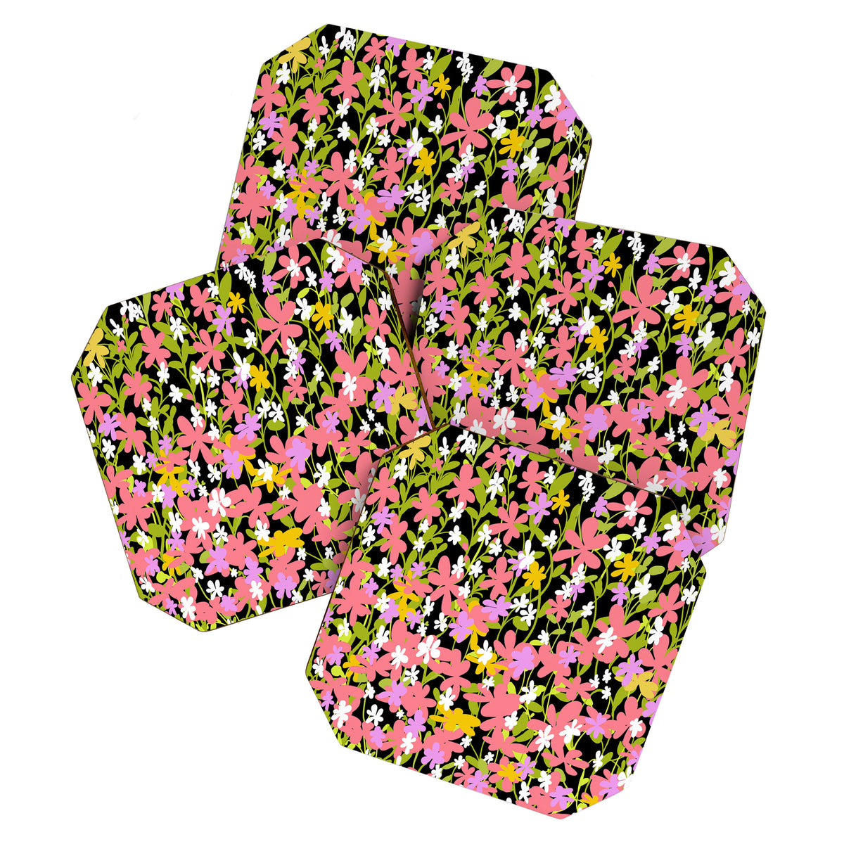 Summer flower meadow on black Coaster Gallery Image 1
