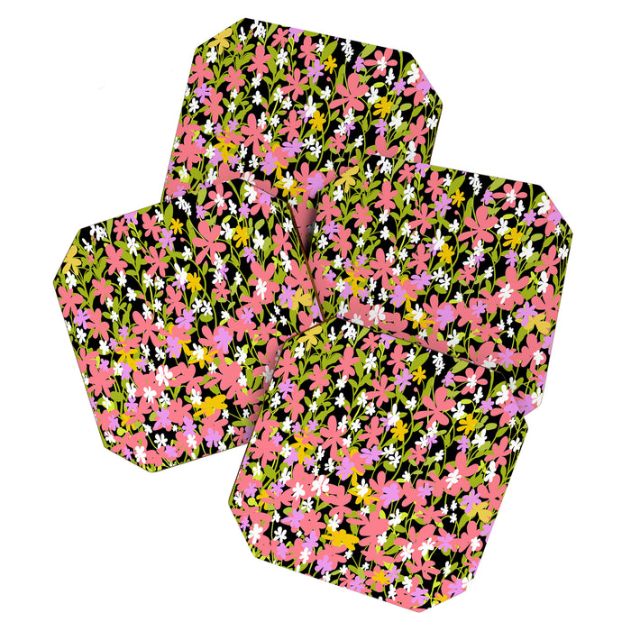 Summer flower meadow on black Coaster Gallery Image 1