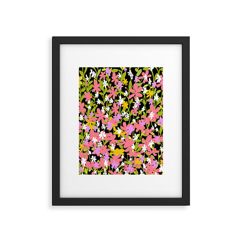 Summer flower meadow on black Framed Art Print Gallery Image 6