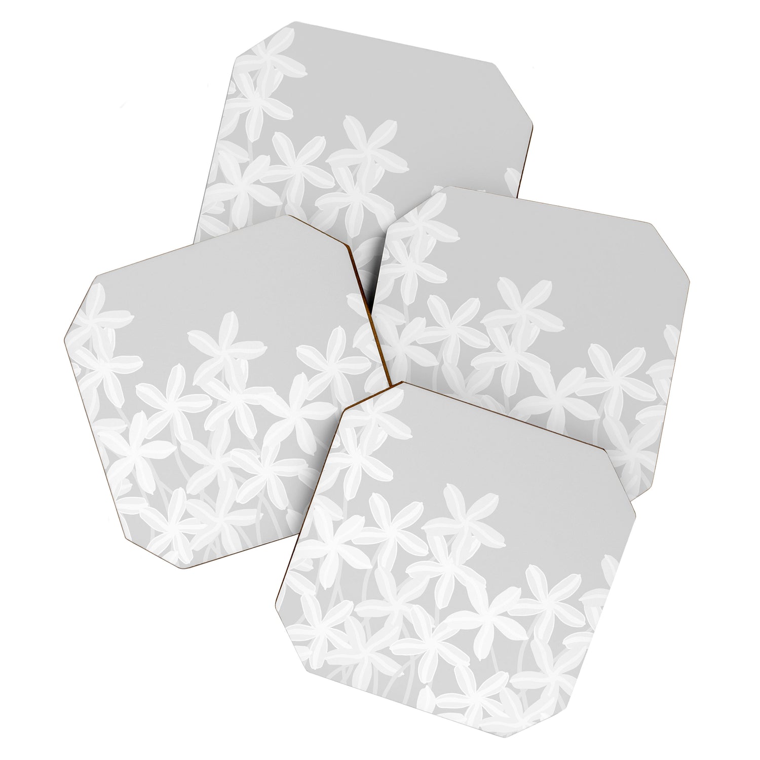 White flowers grey background  Coaster Gallery Image 1