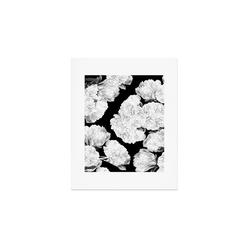 White Peony Flowers Black Background #decor #society6 #buyart Art Print Gallery Image 1