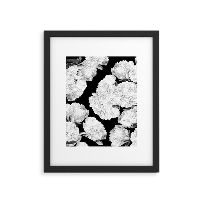 White Peony Flowers Black Background #decor #society6 #buyart Framed Art Print Gallery Image 1
