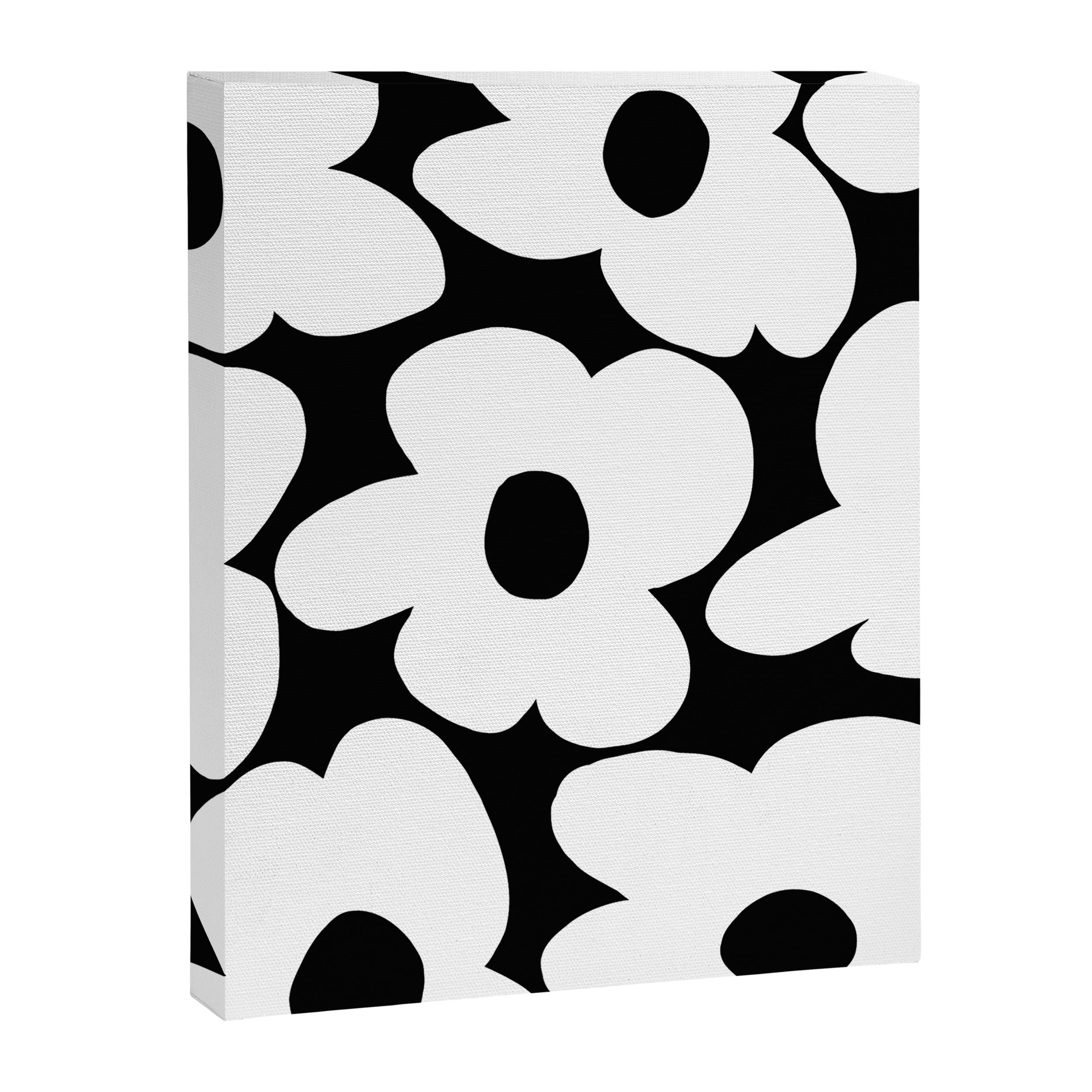 White Retro Flowers Black Background #decor #society6 #buyart Canvas Print Gallery Image 8