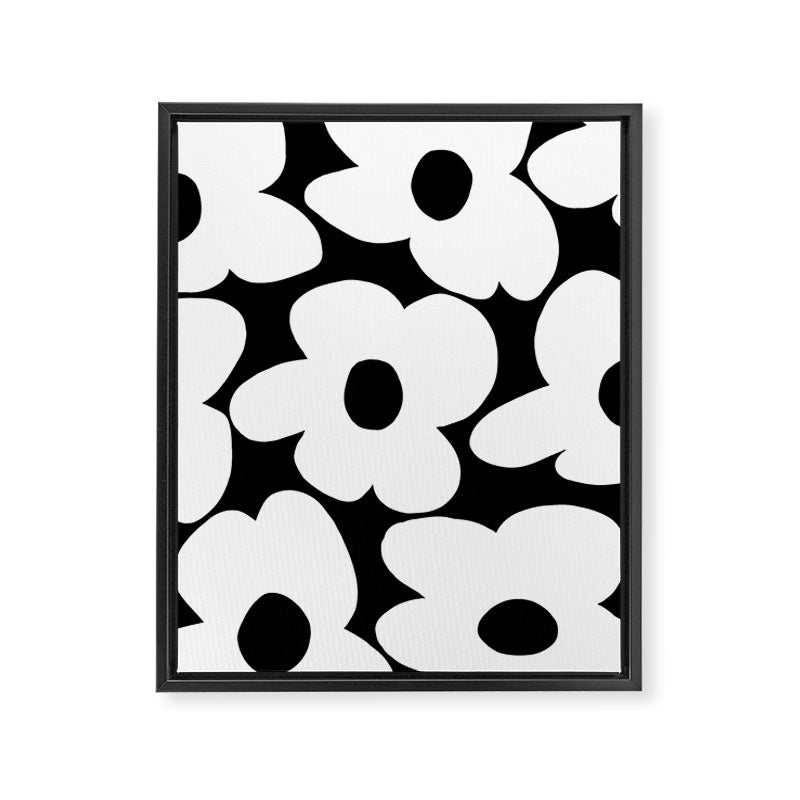 White Retro Flowers Black Background #decor #society6 #buyart Framed Canvas Print Gallery Image 8