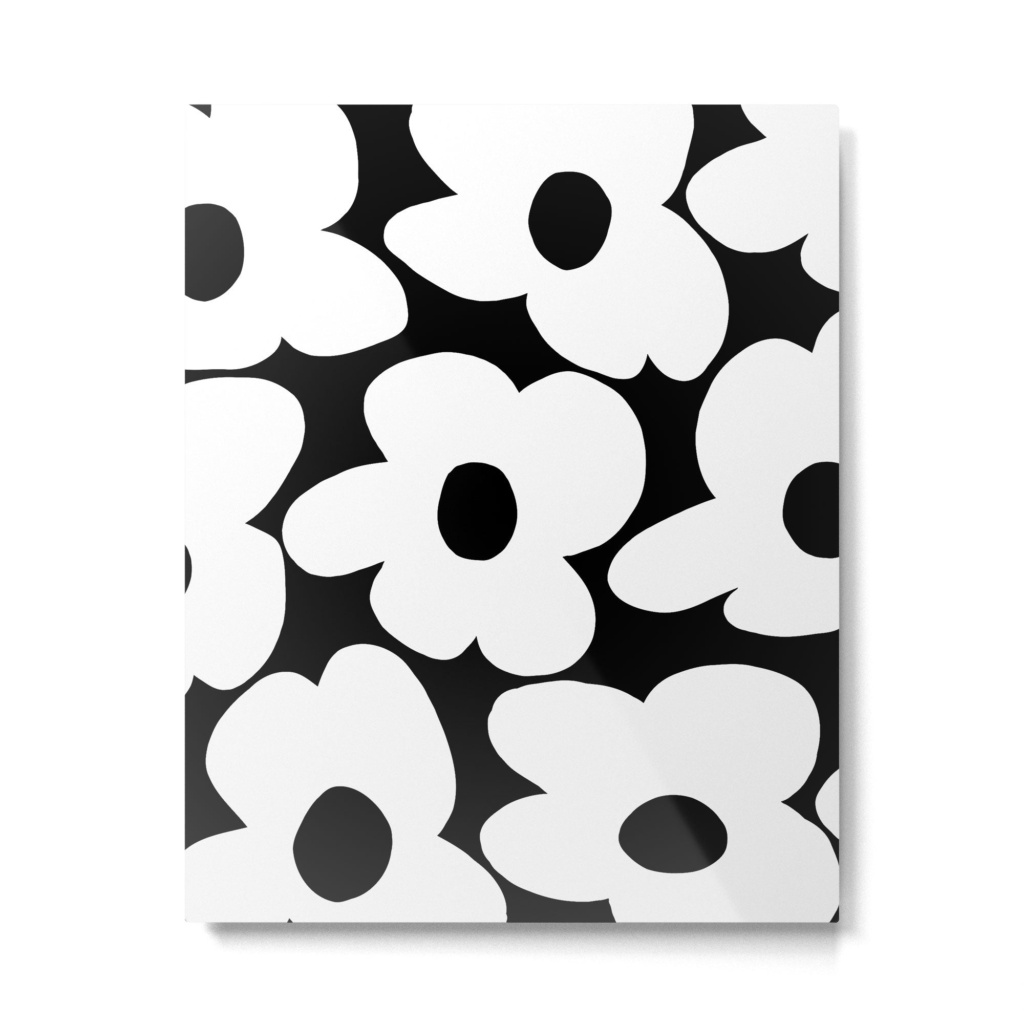 White Retro Flowers Black Background #decor #society6 #buyart Metal Print Gallery Image 6