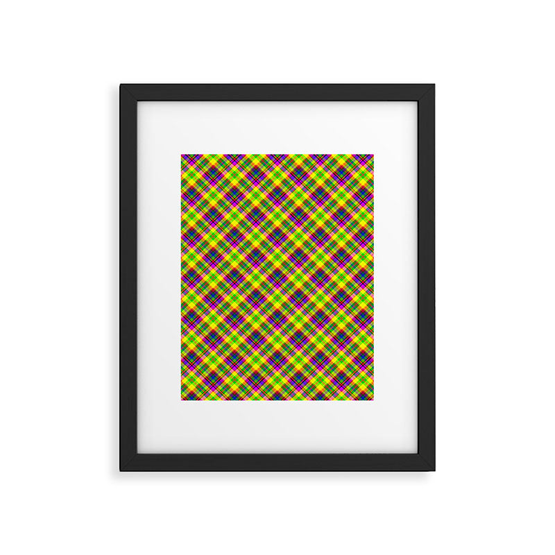 Bright summer neon checkered pattern yellow green purple Framed Art Print Gallery Image 6