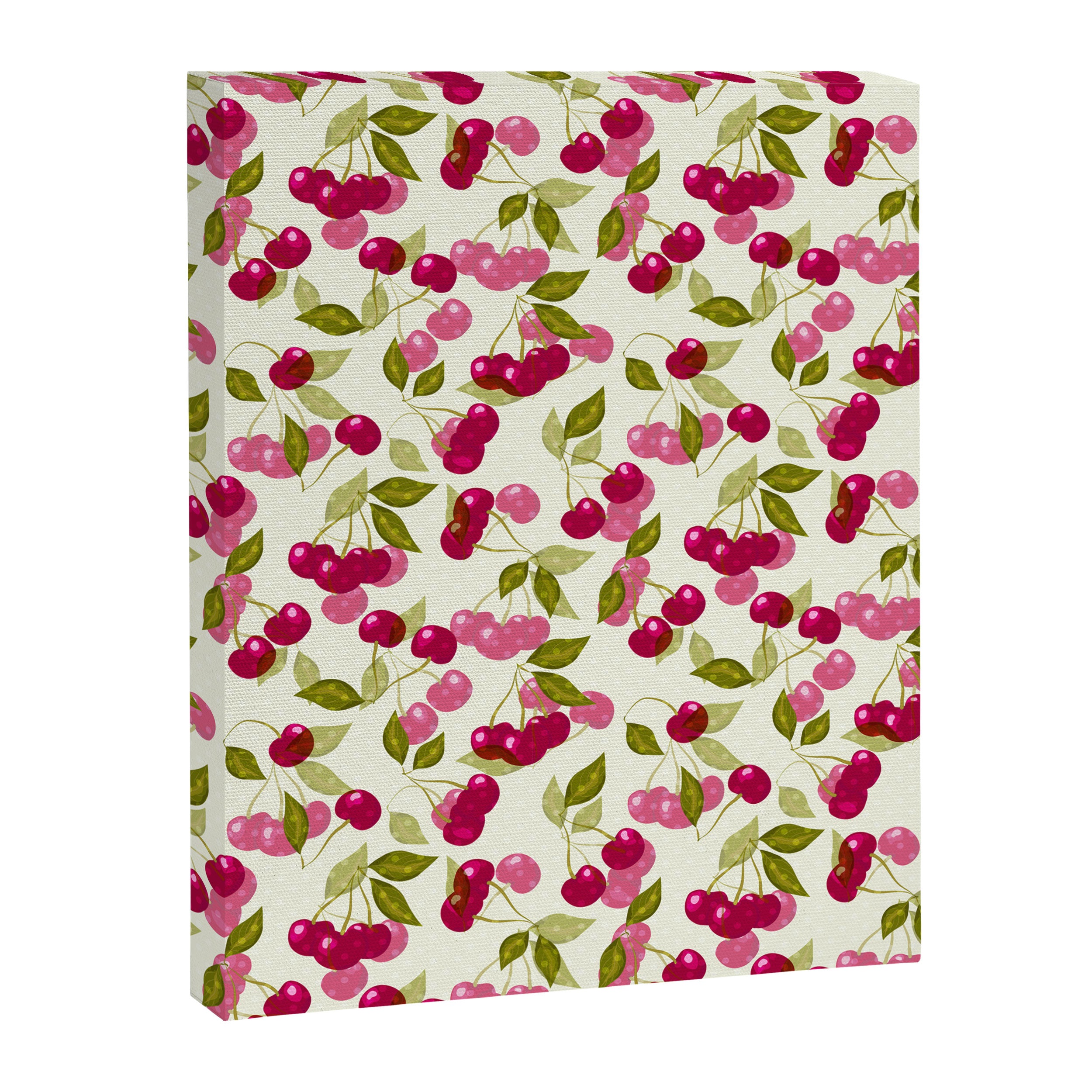 Ripe red and pink cherry berries retro rustic pattern Canvas Print Gallery Image 8