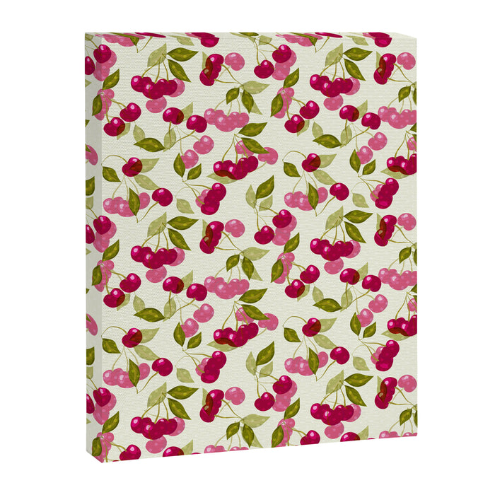Ripe red and pink cherry berries retro rustic pattern Canvas Print Gallery Image 1