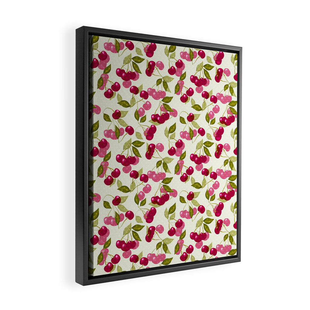 Ripe red and pink cherry berries retro rustic pattern Framed Canvas Print Gallery Image 2