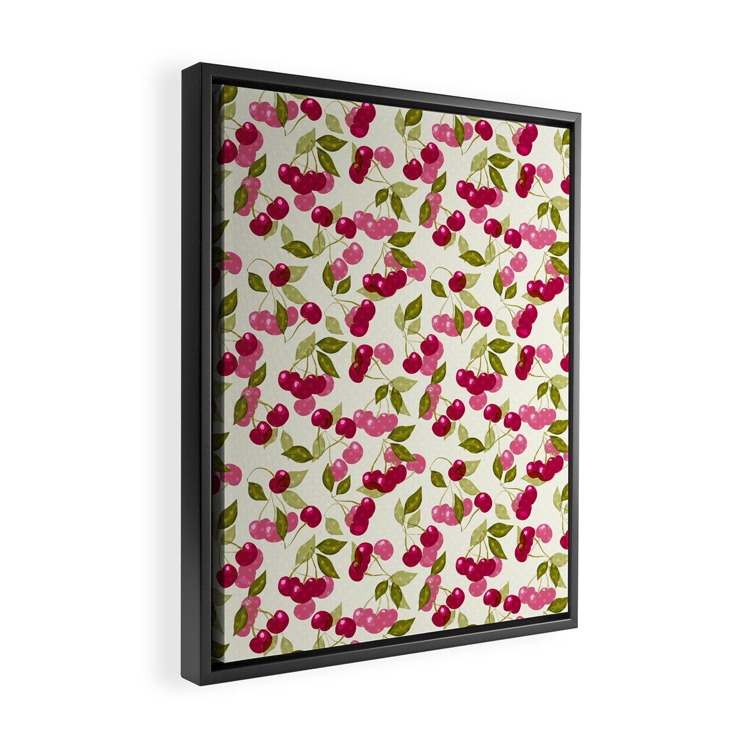 Ripe red and pink cherry berries retro rustic pattern Framed Canvas Print Gallery Image 2