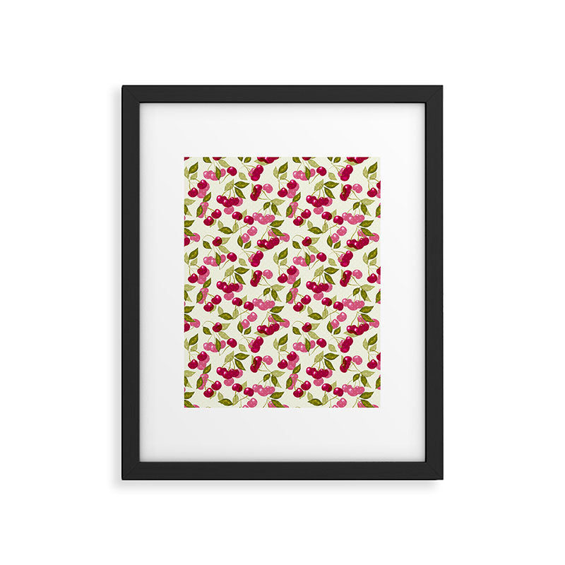 Ripe red and pink cherry berries retro rustic pattern Framed Art Print Gallery Image 6