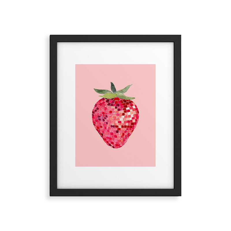 Disco Ball Strawberry Framed Art Print