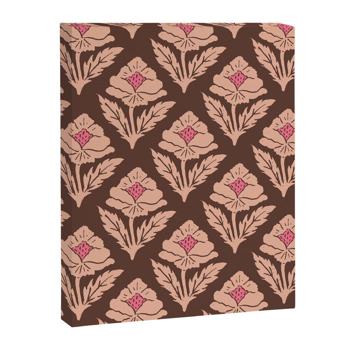 Heirloom Floral Block Print - Pink Brown Canvas Print Gallery Image 1
