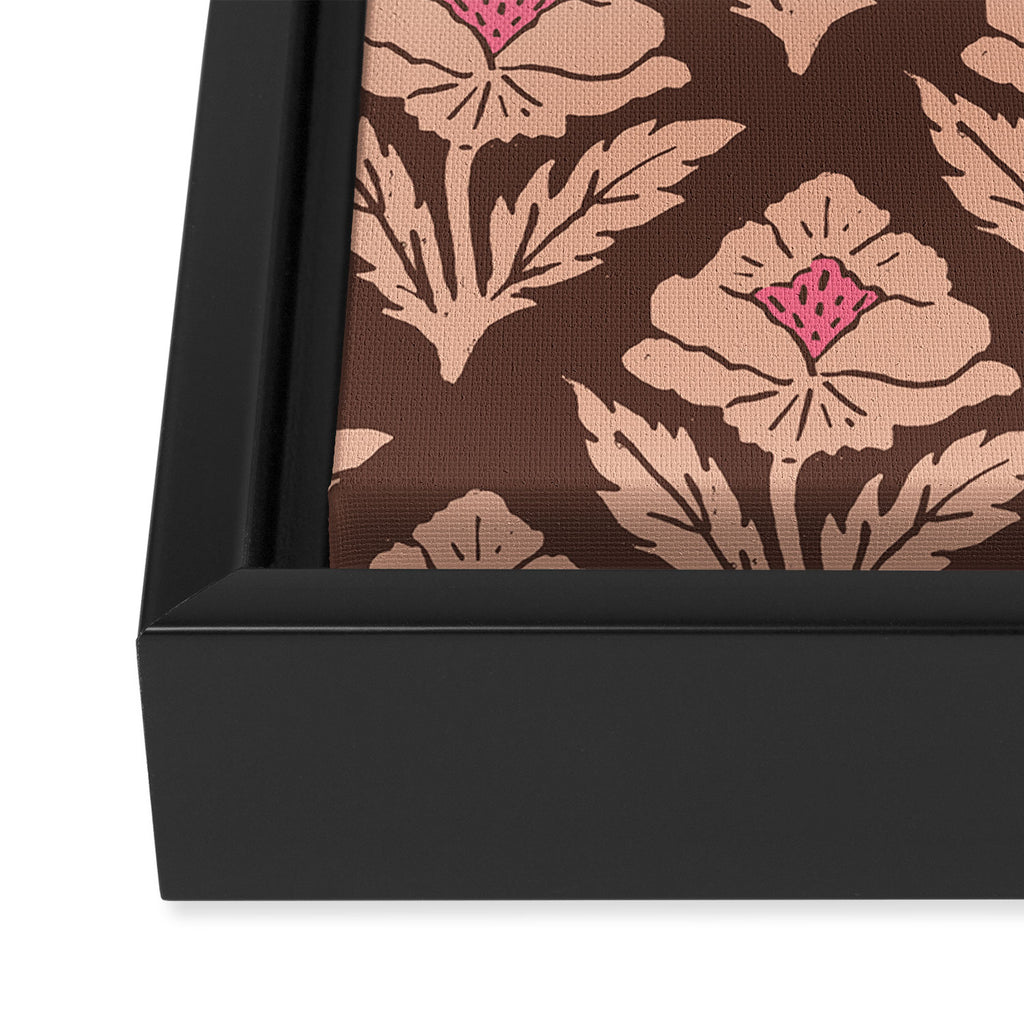 Heirloom Floral Block Print - Pink Brown Framed Canvas Print Gallery Image 3
