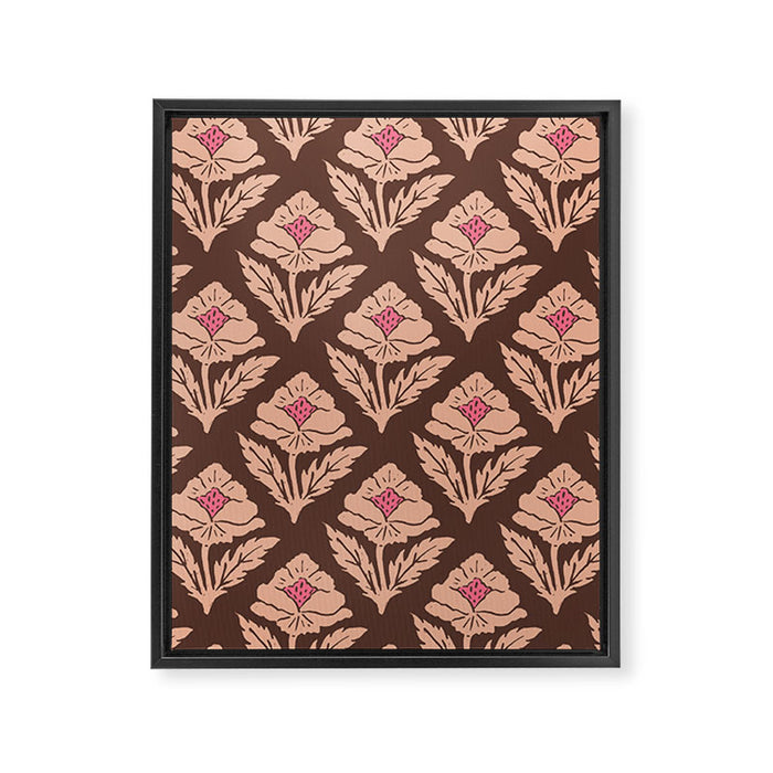 Heirloom Floral Block Print - Pink Brown Framed Canvas Print Gallery Image 1