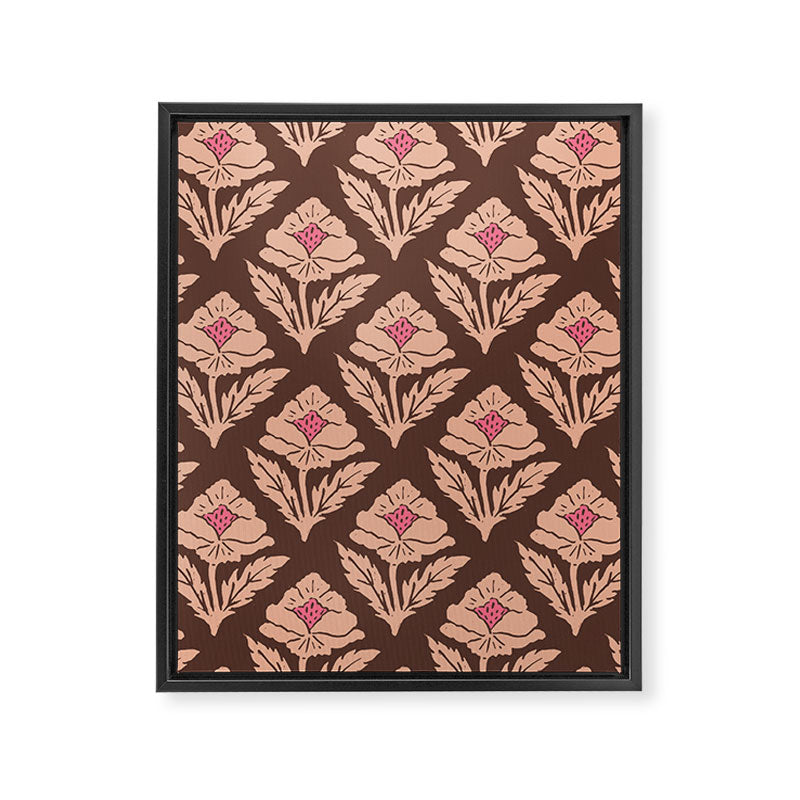 Heirloom Floral Block Print - Pink Brown Framed Canvas Print Gallery Image 8
