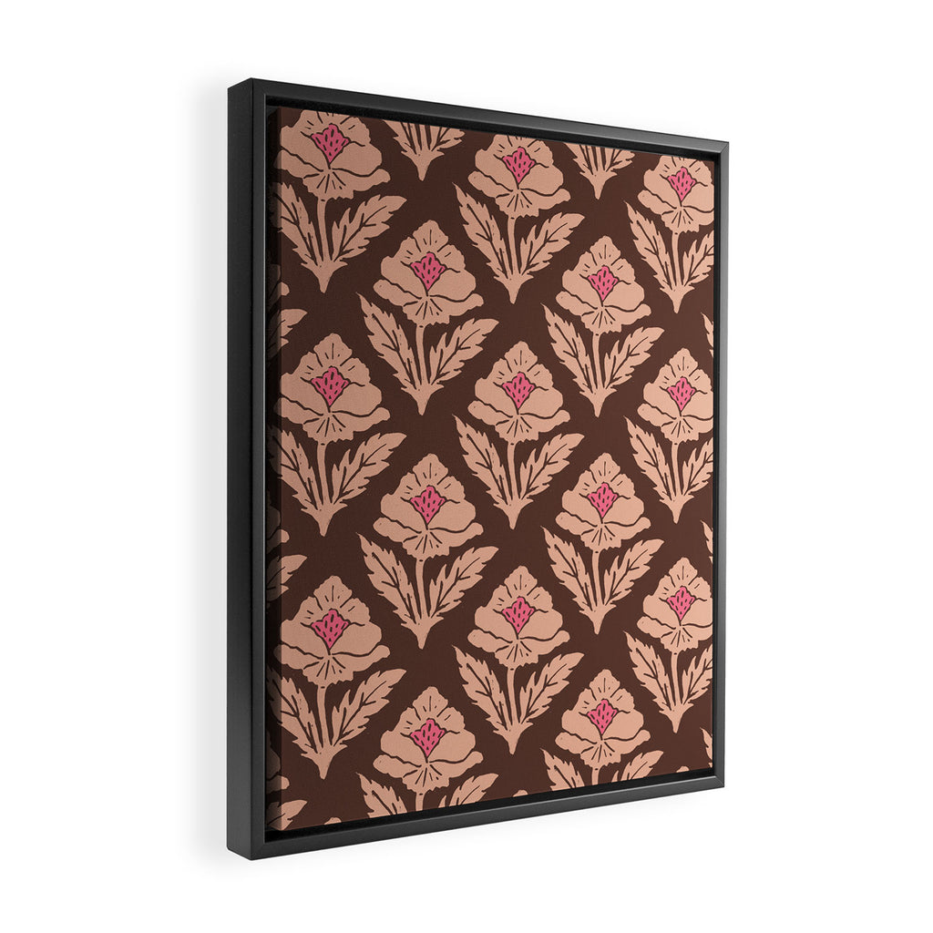 Heirloom Floral Block Print - Pink Brown Framed Canvas Print Gallery Image 2