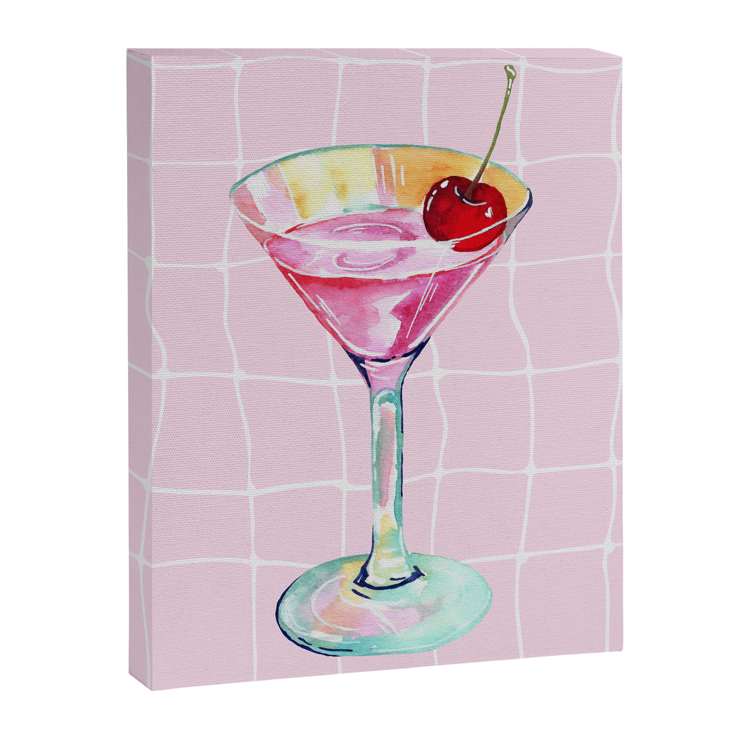 Pink Aesthetic Martini Glass with Cherry Canvas Print Gallery Image 6