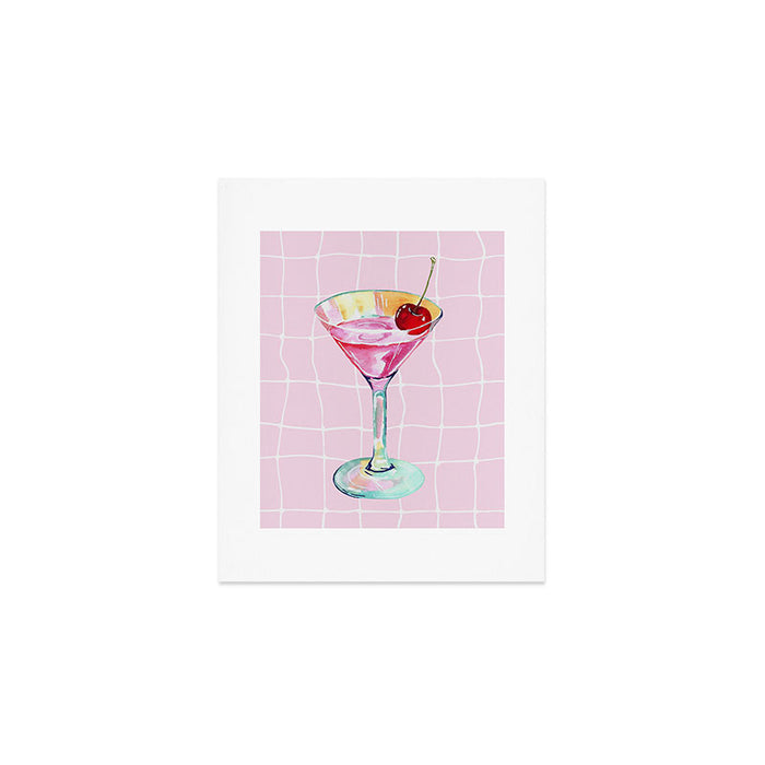 Pink Aesthetic Martini Glass with Cherry Art Print Gallery Image 1