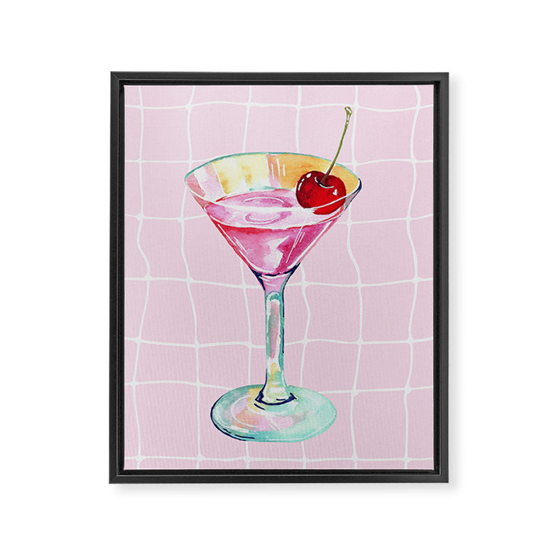 Pink Aesthetic Martini Glass with Cherry Framed Canvas Print Gallery Image 6