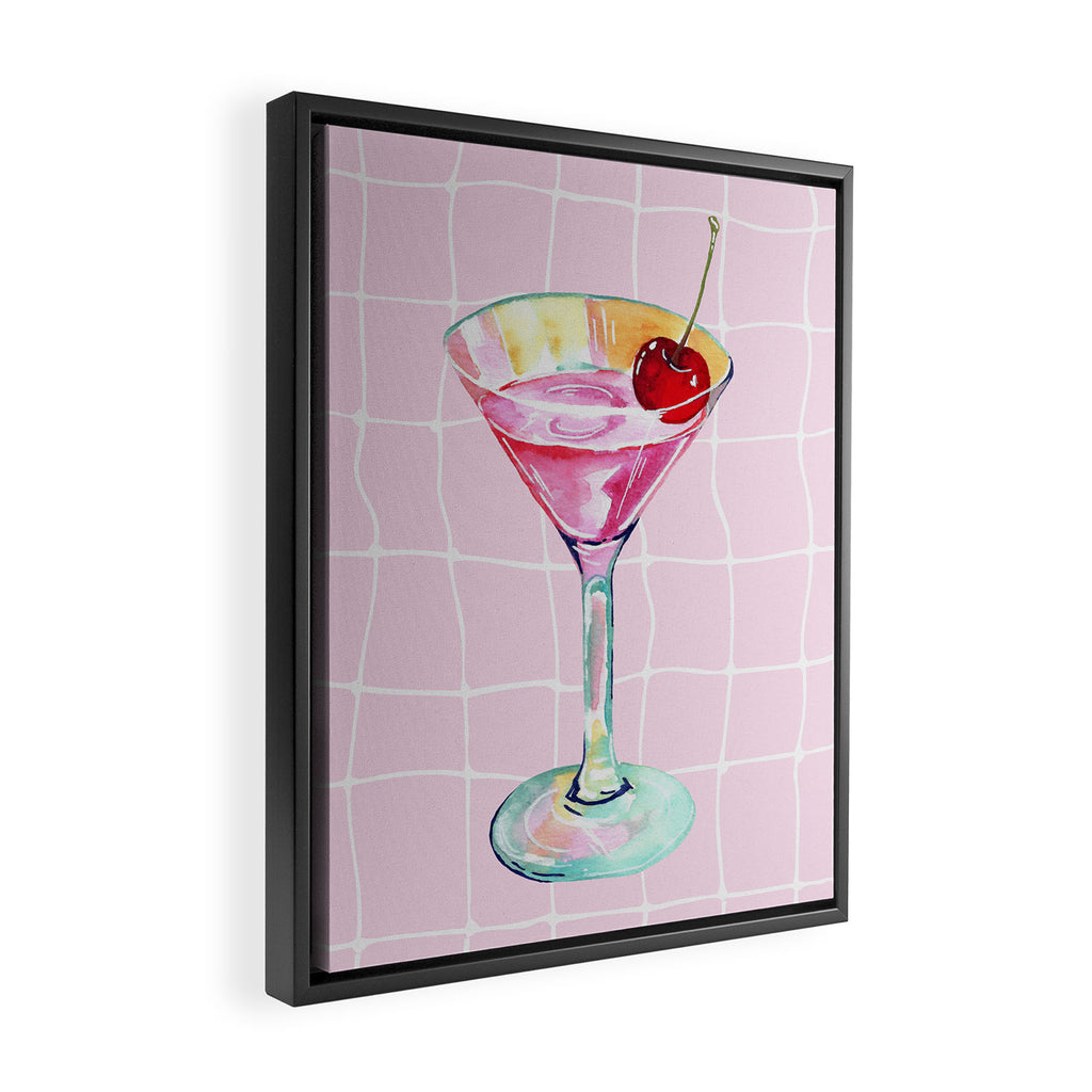 Pink Aesthetic Martini Glass with Cherry Framed Canvas Print Gallery Image 2