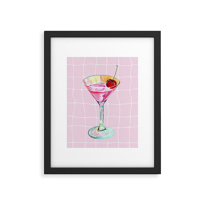 Pink Aesthetic Martini Glass with Cherry Framed Art Print Gallery Image 1