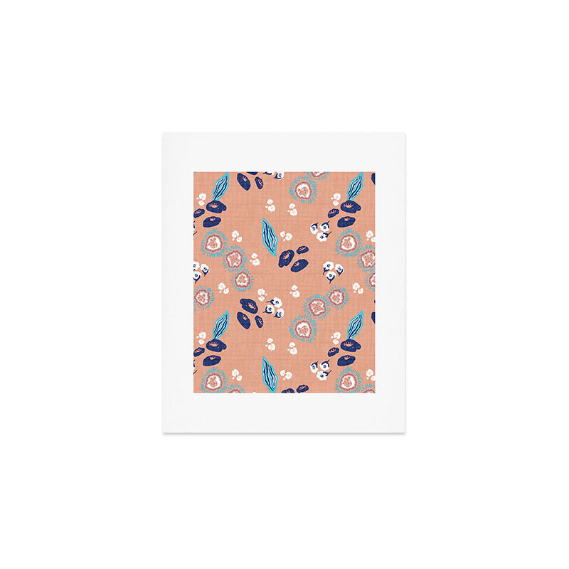 Romantic Abstract Flowers Blue and Muted Pink Art Print Gallery Image 1
