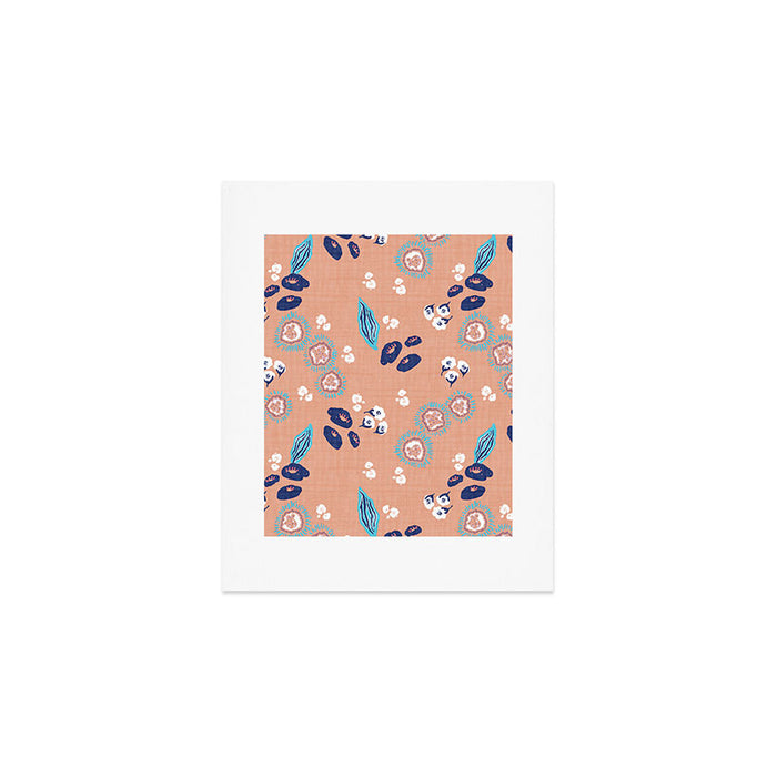 Romantic Abstract Flowers Blue and Muted Pink Art Print Gallery Image 1