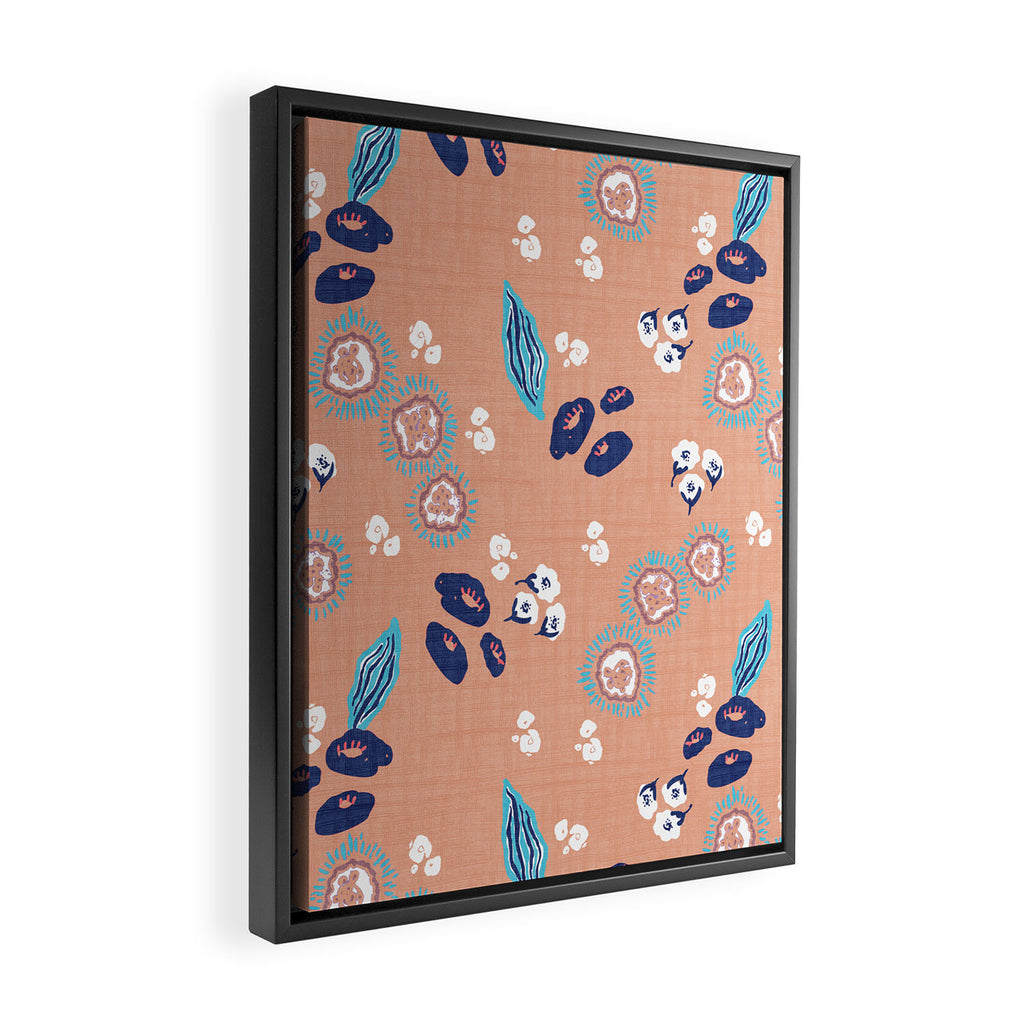 Romantic Abstract Flowers Blue and Muted Pink Framed Canvas Print Gallery Image 2